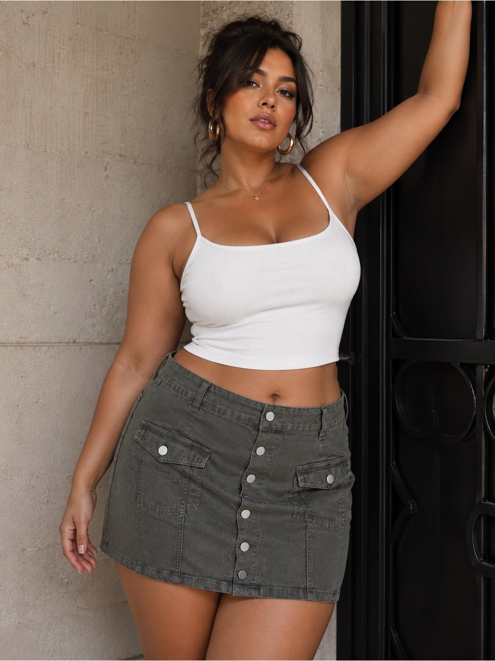 VIPONES Gray Cargo Mini Skirt XL Button Front Stretch Utility NWOT